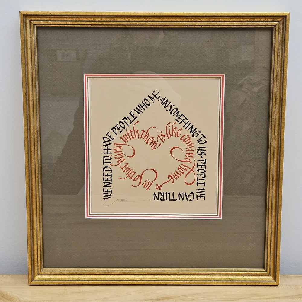 Vintage Gold FRAMED MICHAEL PODESTA Signed Calligraphy Art Quote Hand Lettered - Picture 2 of 11